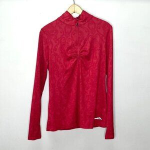 Eddie Bauer Red Brocade Print 1/4 Zip Top-‎ Size L
